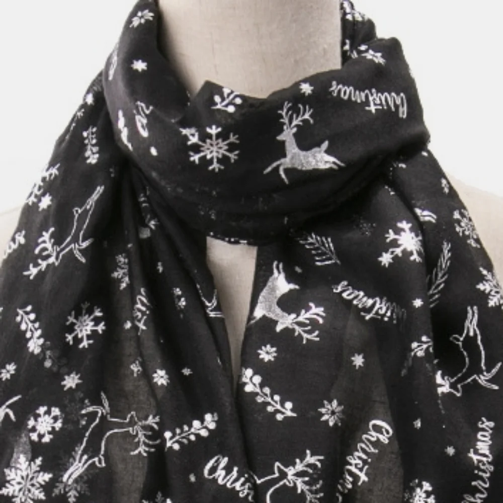 27x70 Metallic Reindeer Scarf Christmas Large Scarf Festive Shawl Wrap Holiday